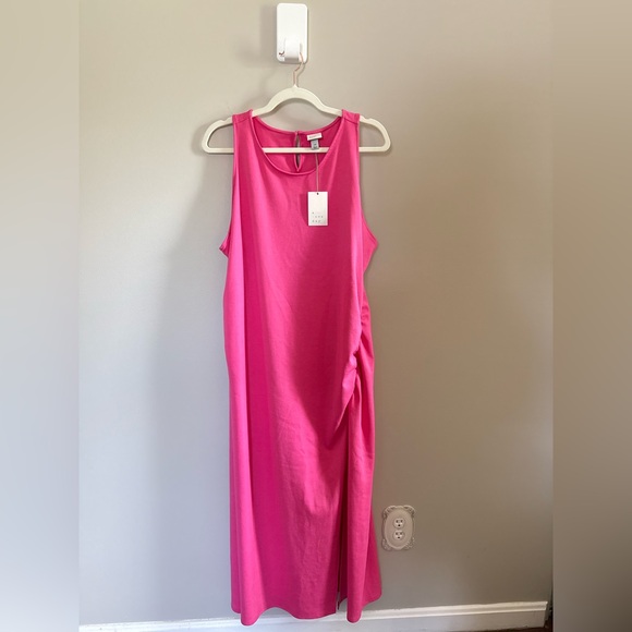 A New Day • NWT Pink Barbiecore Ruched Side Midi Dress 1X Summer Sleeveless - Picture 4 of 11
